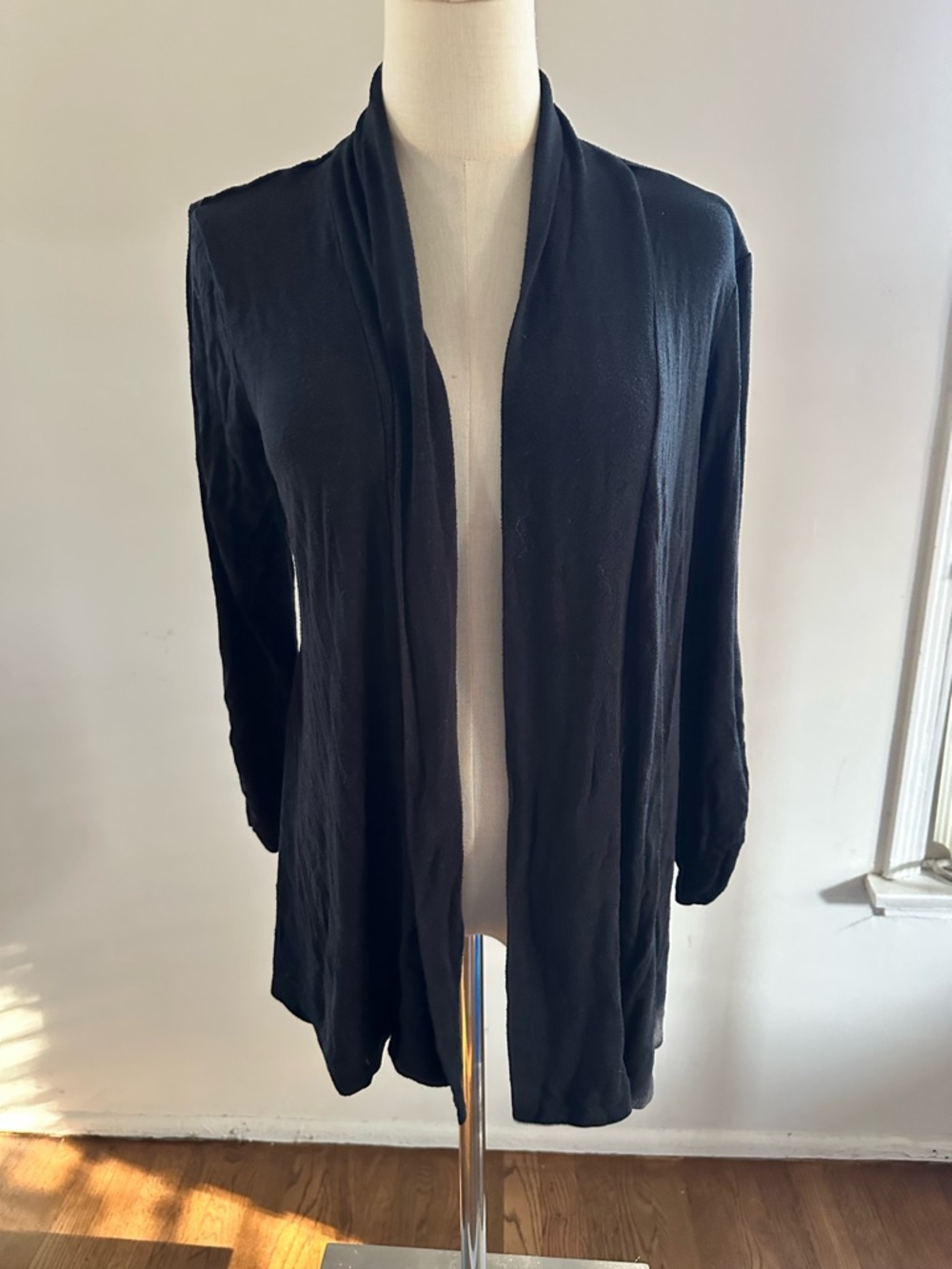 bobeau Black Open-Front Drape Cardigan